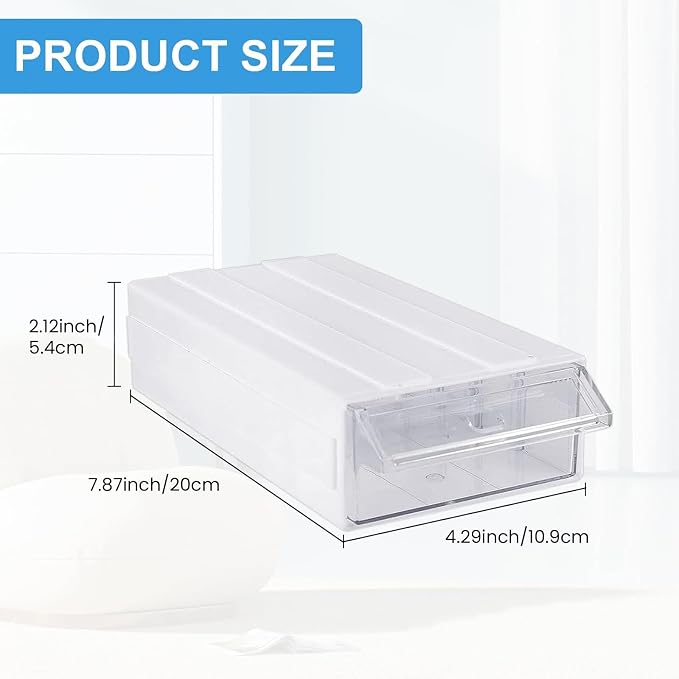 9 Pcs Drawer Stacking Storage Cabinet with 18 Pcs Clear Dividers Organizer Rack & 9 Pcs Tag Card, Plastic Stacking Storage-in-Drawer Cabinet for Home Office Small Items - Image 3
