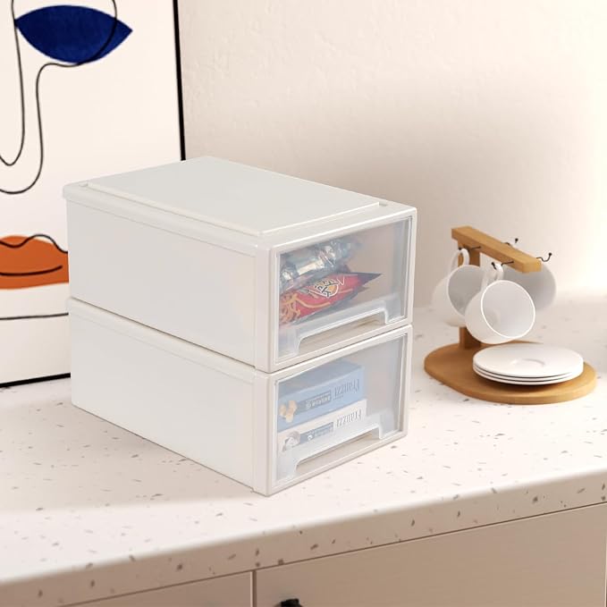 Sadstory 12 Quart Plastic Stackable Storage Desktop Drawer Unit, 4 Packs | Compact Stacking Drawers Unit for Organization - Image 2