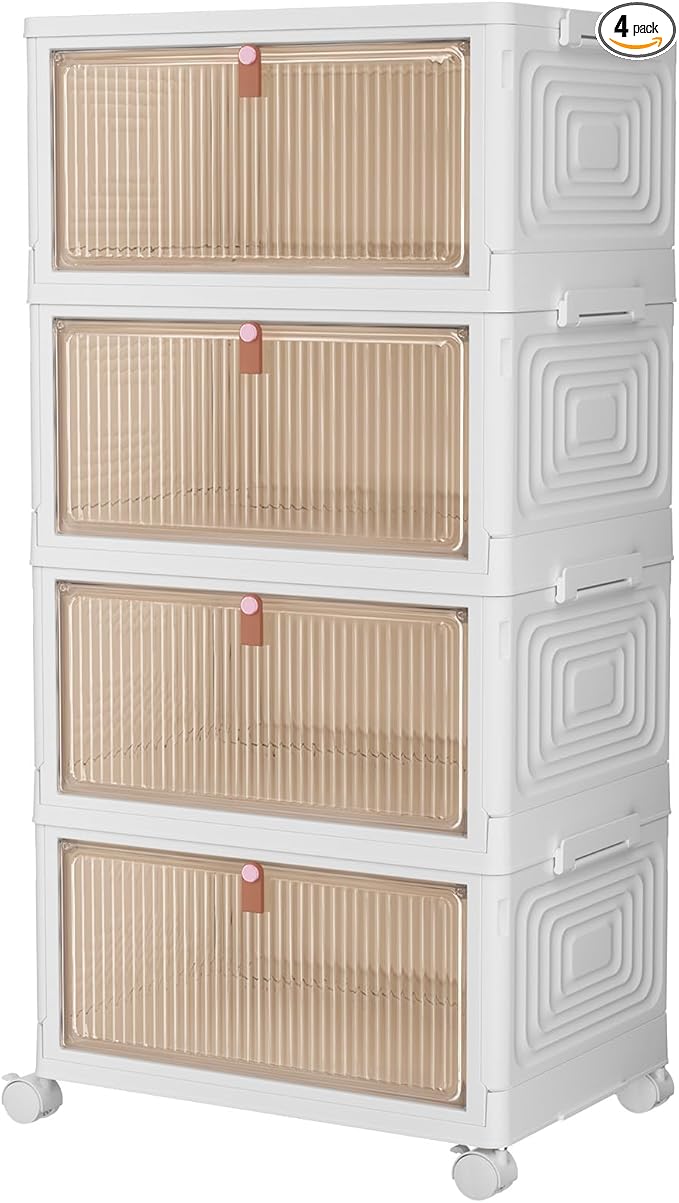 CTSNSLH 4 Tier Plastic Storage Bins with Lid 36QT - Stackable Storage Bins | Organizers and Storage with Wheels, Plastic Storage Cabinet Organization and Storage for Living Room,Office,Dorm by CTSNSLH