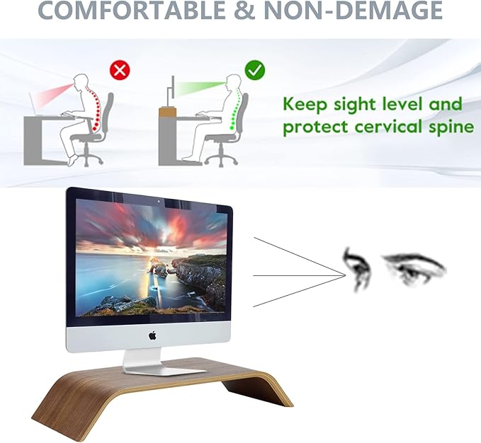 Wooden Computer Monitor Stand Save Space Desktop Riser for Computers LCD Monitors Laptop PC iMac Notebook Apple MacBook(Black Walnut) - Image 3