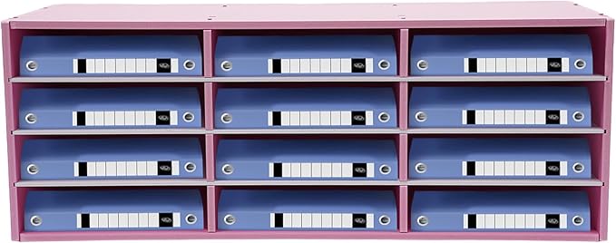 Literature Organizer 12 Slots Desk File Literature Sorter Mailbox Sorter Paper and Mail Organizer Desktop Paper Storage Holder for Home, Office and Classroom (31.46*12.13*11.81in, Pink) by Unknown