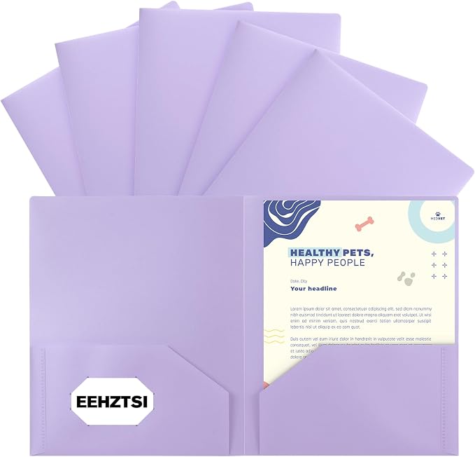 6-Pack Plastic Folders with Pockets,2-Pocket Pastel Folders Holds US Letter Size Paper for School/Office/Home, Purple by EEHZTSIOFFICE