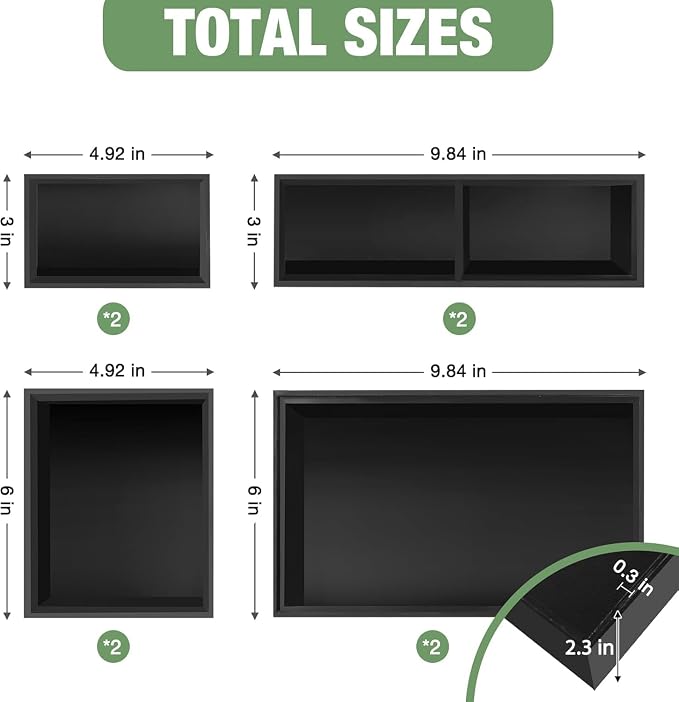 Bamboo Drawer Organizer Set, 8 PCS Black Multi-Use Drawer Storage Boxes, Junk Drawer Organizer Divider Bins for Bathroom, Kitchen, Office Desk, Makeup, Jewelry, Utensils - Image 2