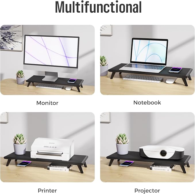 loukin Monitor Stand Riser for Desk, 22.4" × 8.2" Computer Stand, Black | Supports 22 lb, No Installation Required, Water-Resistant Surface, Fits Laptops and Printers, Ergonomic Design - Image 6