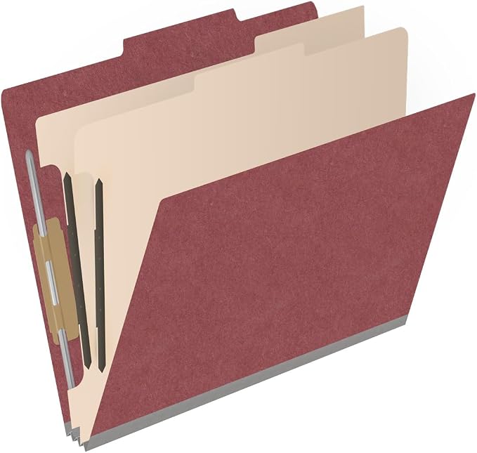 25 Pt. Pressboard Classification Folders, 2/5 Cut ROC Top Tab, Letter Size, 2 Dividers, Dark Red (Box of 10) - Image 2