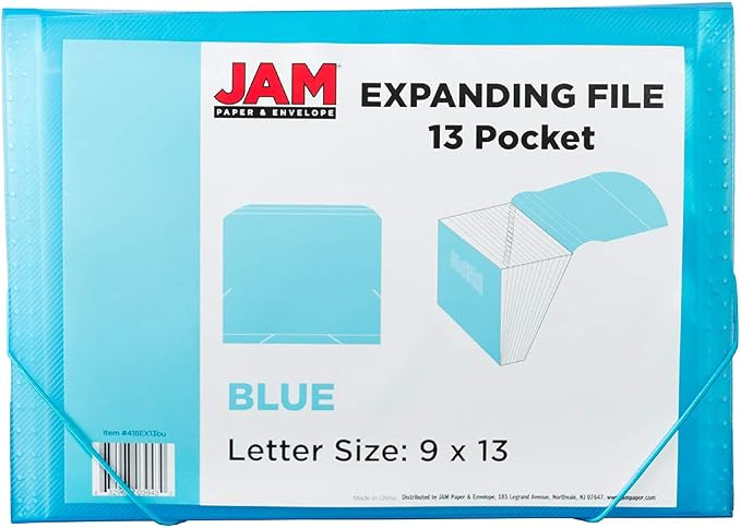 JAM PAPER Accordion Folders - 13 Pocket Plastic Expanding File - Letter Size - 9 x 13 - Blue Grid - 2/Pack - Image 3