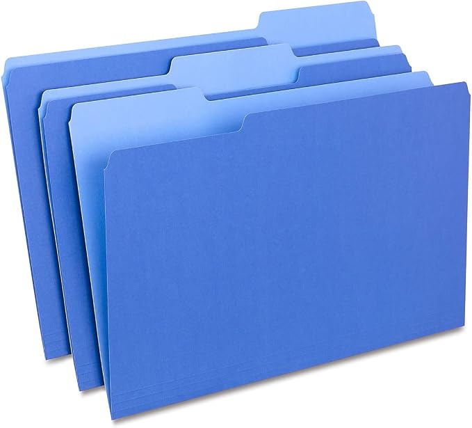 Staples Colored File Folders, Legal Size, 3‑Tab Top‑Tab Design, Blue, Durable Paper Stock, 100/Pack by Staples