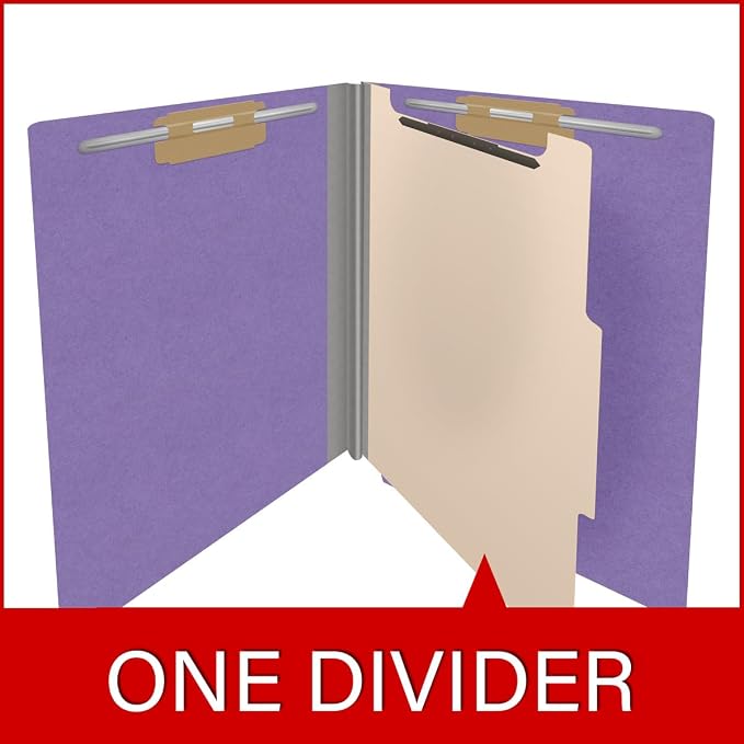 Ecom Folders Heavy Duty Top Tab Classification Folders | Letter Size 18 Pt Stock with 1 Divider | 2/5 Cut Right Position Tab for Medical, Legal and Office Documents | Purple, Box of 10 - Image 8