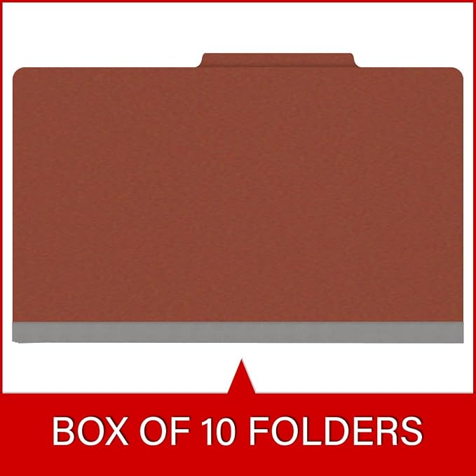 25 Pt. Pressboard Classification Folders, 2/5 Cut ROC Top Tab, Legal Size, 1 Divider, Brick Red (Box of 10) - Image 6