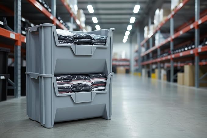 HE HUDSON EXCHANGE 20" x 15" x 12.5" (54 Pack) Plastic Giant Stackable Hopper Bin, Gray - Image 5