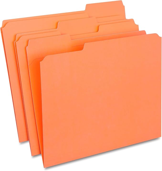 Staples Reinforced Colored File Folders, Letter Size, 3‑Tab Design, Orange, Heavy‑Duty Construction, 100/Box by Staples
