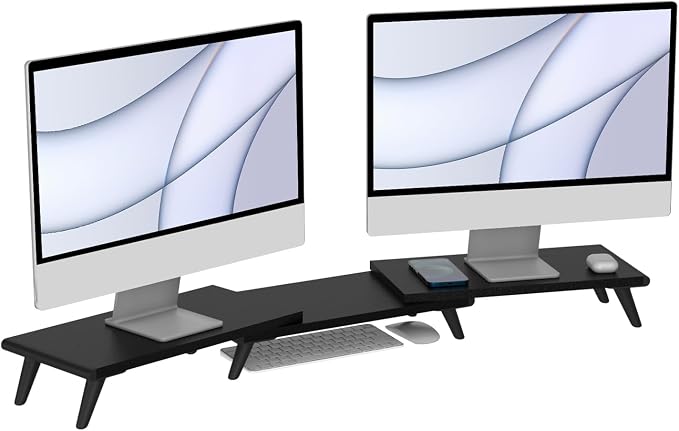loukin Dual Monitor Stand Riser for Desk, 43.6"×8.2" Computer Stand, Black | Supports 22 lb, No Installation Required, Water-Resistant Surface, Fits Laptops and Printers, Ergonomic Design by LOUKIN