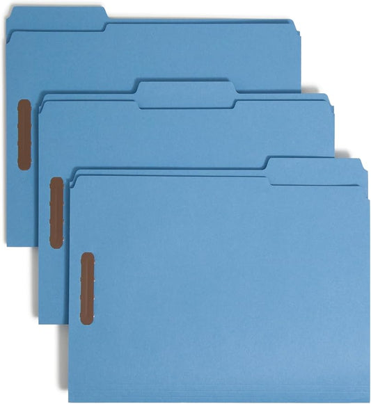 Smead Fastener File Folders, Reinforced 1/3-Cut Tabs, 2 Fasteners, Letter Size, Blue, 50 per Box (12040) by SMEAD