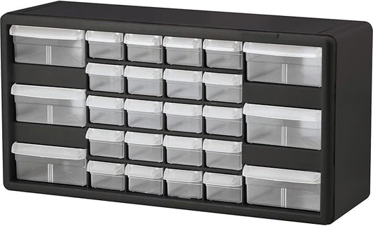 Akro-Mils 26-Drawer Plastic Storage Cabinet, 20"W x 6"D x 10"H, Black by Akro-Mils