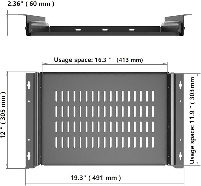 Sliding Under Desk Laptop Mount Shelf with Air Vents, 16" W | W 16.3" x D 12" Metal Under Desk Slide Out Tray Laptop Storage Tray for Laptop (16 Inch Wide) - Image 2