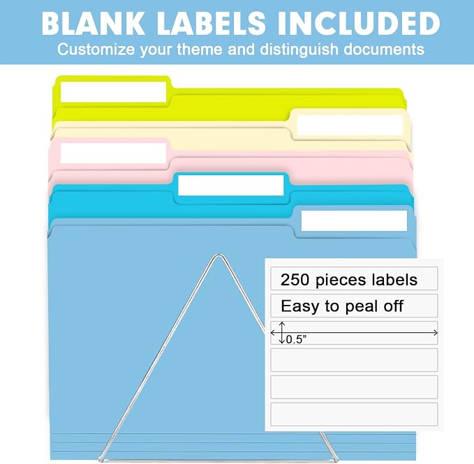 File Folder, RAZCC 250 Pack Colored File Folders, 1/3 Cut Tab File Folder Letter Size, Filing Folders with Tabs for Office School Business Use, Assorted 10 Colors - Image 3