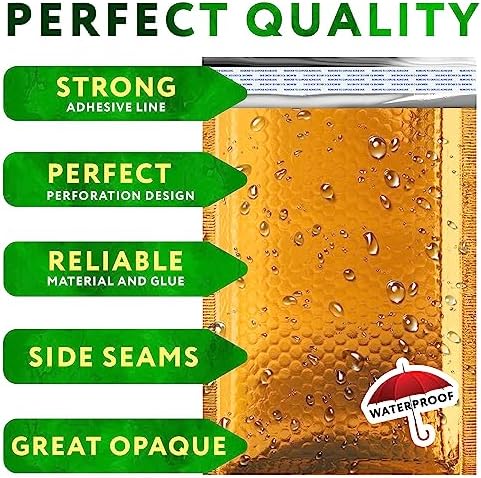 Metallic Bubble Mailers, Gold Glossy Padded Envelopes 8.5 x 11 Inches, Cushion Bubble Shipping Bags, Self Seal Mailing Envelopes, Pack of 200 - Image 3