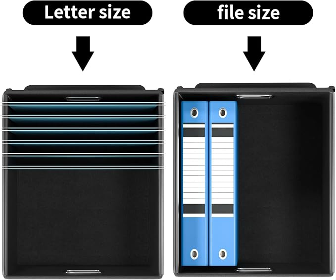 File Organizer Box with Lids, Collapsible File Folder Organizer | File Box with Plastic Slides for Office Document Storage, Filing Bin for Letter Size Hanging File Folders (2 Pack, Black) - Image 4