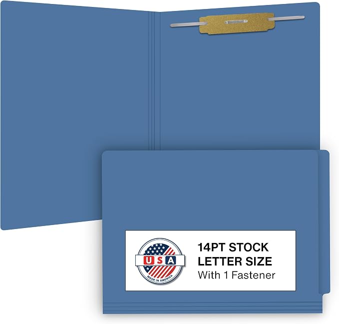 Blue File Folders, Doctor Stuff, Letter Size Reinforced End Tab Folder with 2" Bonded Fastener on Inside Back, 14 pt Stock, Box of 50 by DoctorStuff
