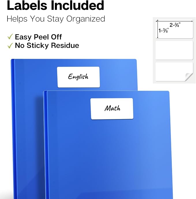 Dunwell Plastic 2-Pocket Folders with 3 Prongs, Blue, 2 Pack, Poly | Durable Acid-Free Poly with Fasteners, Long-Term School & Office Use, Labels Included - Image 5