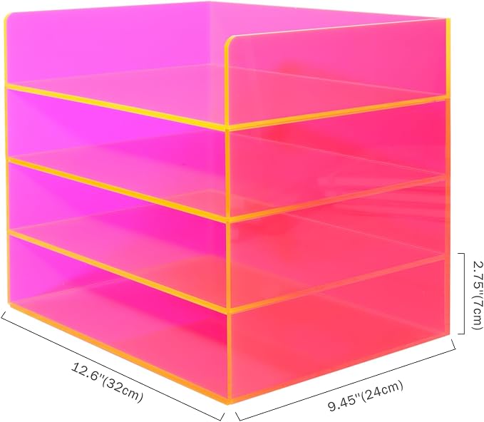 Gelite Acrylic File Organizer for Desk 4 Tiered Stackable Letter Tray Office Paper Storage Desktop Document Sorter, Neon Pink - Image 2