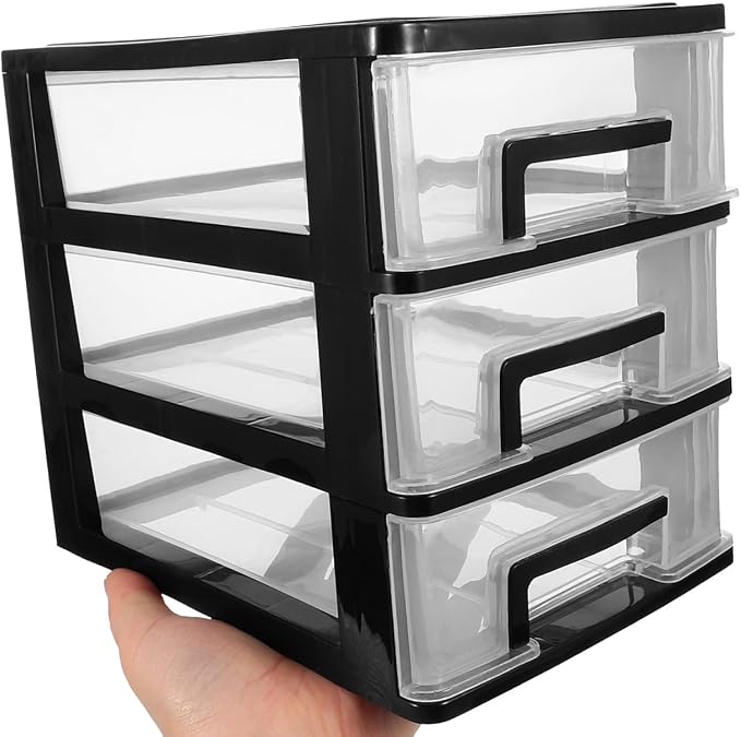 ULTNICE Three Drawer Plastic Storage Organizer Transparent Drawer Type Closet Cabinet for Desk Office Study Living Room Portable Storage Drawers for Organizing Small Items 8.30 X 7.55 X 5.98 in - Image 6