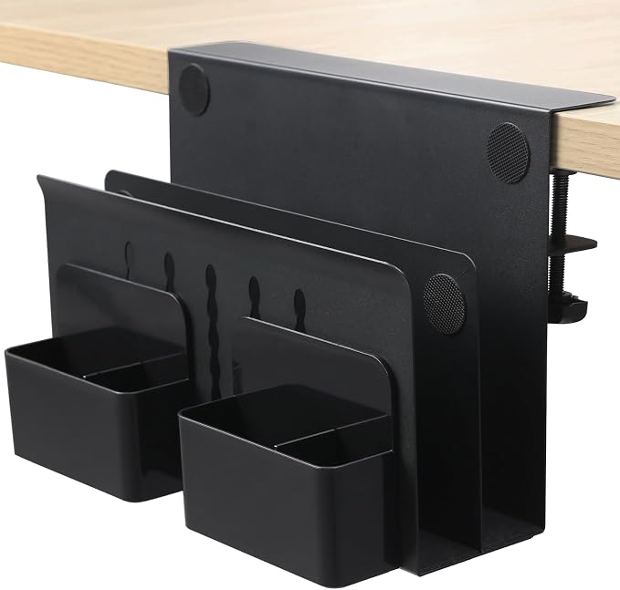 MAXECHO Desk Side Storage, Under Desk Laptop Mount, Table Side Hanging File Organizer, No Drill Clamp On Cable Management Tray, Laptop Holder with Magnetic Pen Holder for Office and Home, Load 22 Lbs by MAXECHO