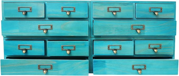 4-Piece Desktop Organizer Set with 3 Drawers, Wood & Metal Drawer Storage, Wooden Desktop Organizer for Store Cosmetics, Jewelry, Letters, Papers, Tea Bags, Sugar Packets (Blue) - Image 7