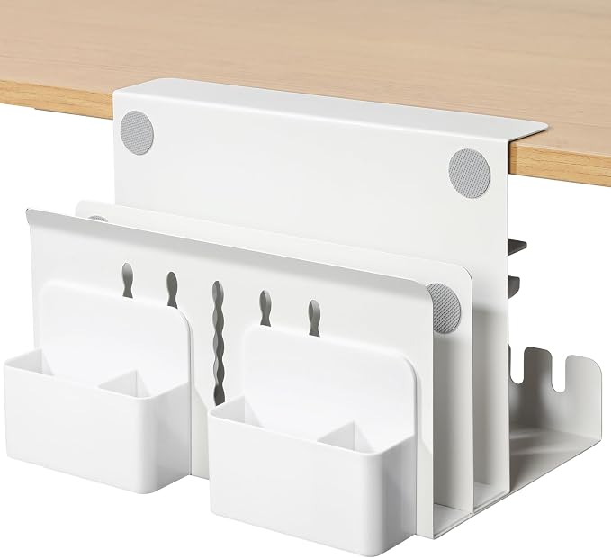 MAXECHO Desk Side Storage, Under Desk Laptop Mount, Table Side Hanging File Organizer, No Drill Clamp On Cable Management Tray, Laptop Holder with Magnetic Pen Holder for Office and Home, Load 22 Lbs by MAXECHO