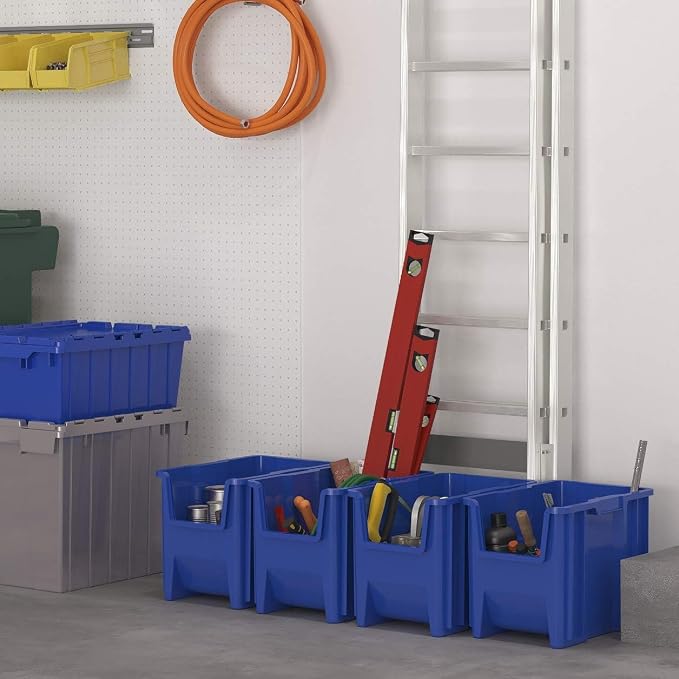 Akro-Mils 13014 Stak-N-Store Stackable Storage Bins, Heavy Duty Garage Storage Containers, Open Front Plastic Organizer for Tools, Shelves, Closet Organizer, 17-/12" x 11" x 12-1/2", Grey, 4-Pack - Image 2