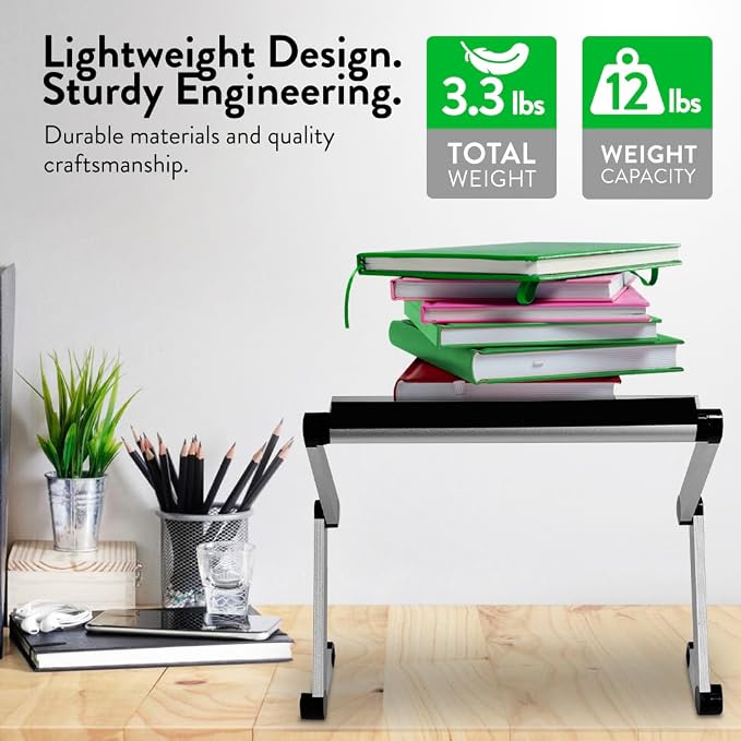 Uncaged Ergonomics Adjustable Book Holder, Tablet & Laptop Stand, Aluminum Portable Reading Stand for Textbooks & Cookbooks, Recipe Holder for Kitchen Counter, Silver - Image 4
