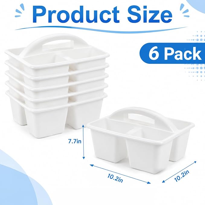 6 Pack Assorted Colors Classrooms Caddy 4 Compartment Classroom Caddy Compartment Caddies Set Table Caddies Classrooms with Handle for Classroom Organization Table Desk Office Supplies(White) - Image 2