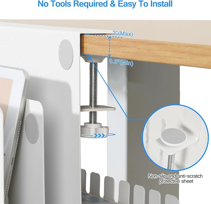MAXECHO Desk Side Storage, Under Desk Laptop Mount, Table Side Hanging File Organizer, No Drill Clamp On Cable Management Tray, Laptop Holder with Magnetic Pen Holder for Office and Home, Load 22 Lbs - Image 2