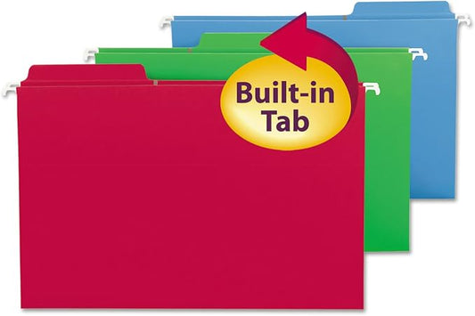 Smead FasTab Hanging File Folder, 1/3-Cut Built-in Tab, Legal Size, Assorted Primary Colors, 18 Count (64153) by SMEAD