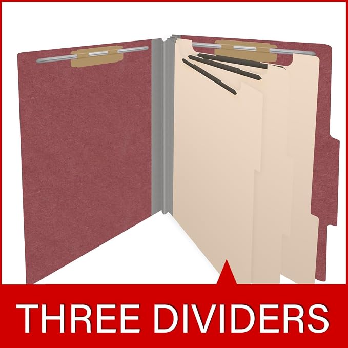 25 Pt. Pressboard Classification Folders, 2/5 Cut ROC Top Tab, Letter Size, 3 Dividers, Dark Red (Box of 10) - Image 8