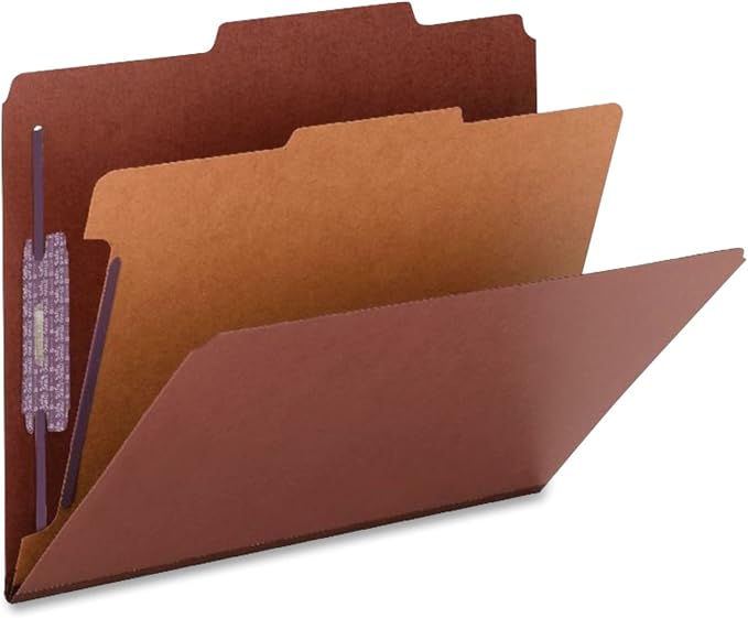 Smead Pressboard Classification File Folder with SafeSHIELD Fasteners, 1 Divider, 2" Expansion, Letter Size, Red, 10 per Box (13775) - Image 5