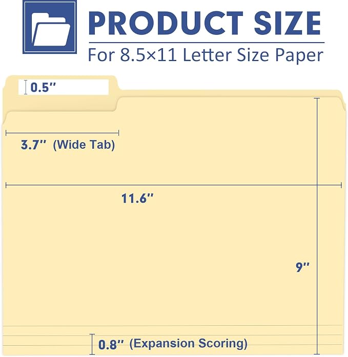 File Folder, PANDRI 270 Pack File Folder, 1/3 Cut Tab, Letter Size, Filing Folder for Office School Business, Manila - Image 2