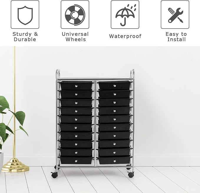 Giantex 20 Drawer Rolling Storage Cart Tools Scrapbook Paper Office School Organizer (25 x 15 x 35 Inch, Black) - Image 5