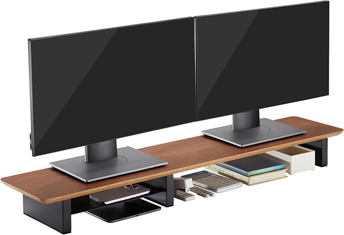 Walnut Monitor Stand for Desk (44 Inch) Large Monitor Stands for 2 Monitors, Desk Shelf for Top of Desk Walnut Monitor Shelf - Image 2