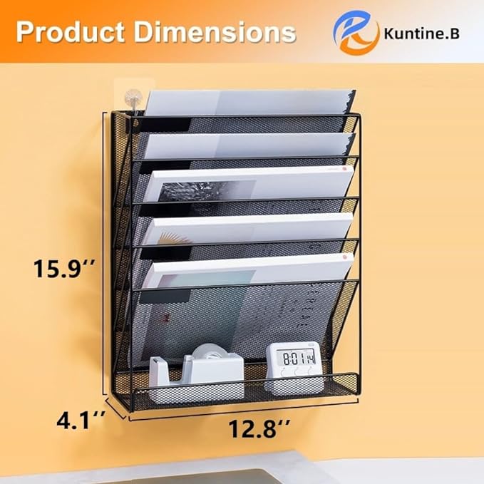 Kuntine.B 6-Tier Wall File Organizer Hanging File Organizer Cubicle Organizer Wall File Holder for Office Home, Black - Image 2