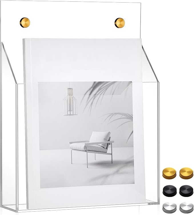 Feifeiya 1 Pack 12.6"x9.5"x2.4" Clear Acrylic Wall File Holder Organizer Wall Mount Magazine Document Brochure Mail Pocket Durable File Storage with 3 Colors Screw Cap for Office Home Waiting Room Use by Feifeiya