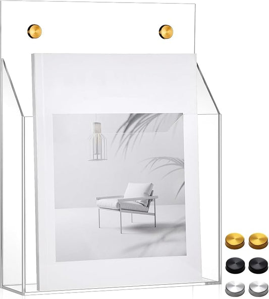 Feifeiya 1 Pack 12.6"x9.5"x2.4" Clear Acrylic Wall File Holder Organizer Wall Mount Magazine Document Brochure Mail Pocket Durable File Storage with 3 Colors Screw Cap for Office Home Waiting Room Use by Feifeiya