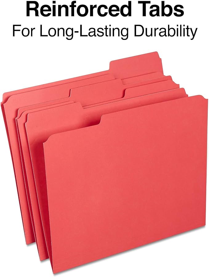 Staples Reinforced File Folders, Letter Size, 1/3‑Cut Tabs, Red, Heavy‑Duty Paper Stock, 200/Carton - Image 4