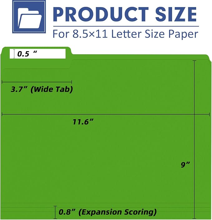 File Folder, PANDRI 270 Pack Colored File Folder, 1/3 Cut Tab, Letter Size, Assorted 12 Colors Filing Folder for Office School Business - Image 2