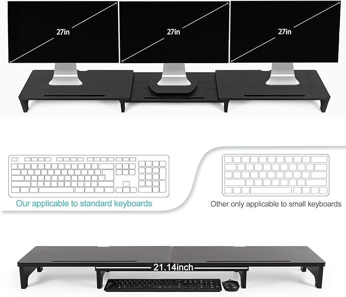 Nnewvante Bamboo Monitor Stand Riser, 60 inch Upgrade Height Large TV Riser | Black, Adjustable Length Angle, Dual Monitor Stand for Desk, 3 Shelves Desktop Screen Riser, For Computer Laptop - Image 4