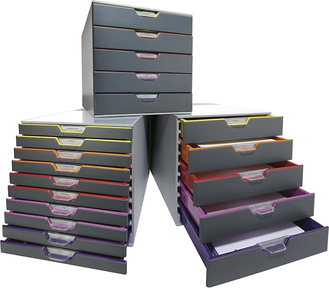 Durable Varicolor 10 Drawer Unit - Gray Desktop Drawer Set with 10 Color Coded Draws - Letter to Folio Size Files - Perfect for Storing Documents and Paper Work - Image 5