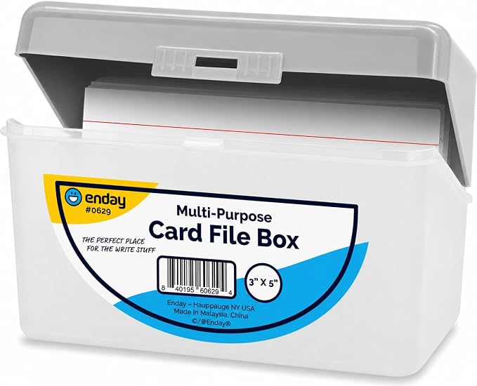 Enday Index Card Box Grey 3x5 Index Card Holder, Index Card Organizer, Flash Card Holder, Holds 250 Cards. by Enday