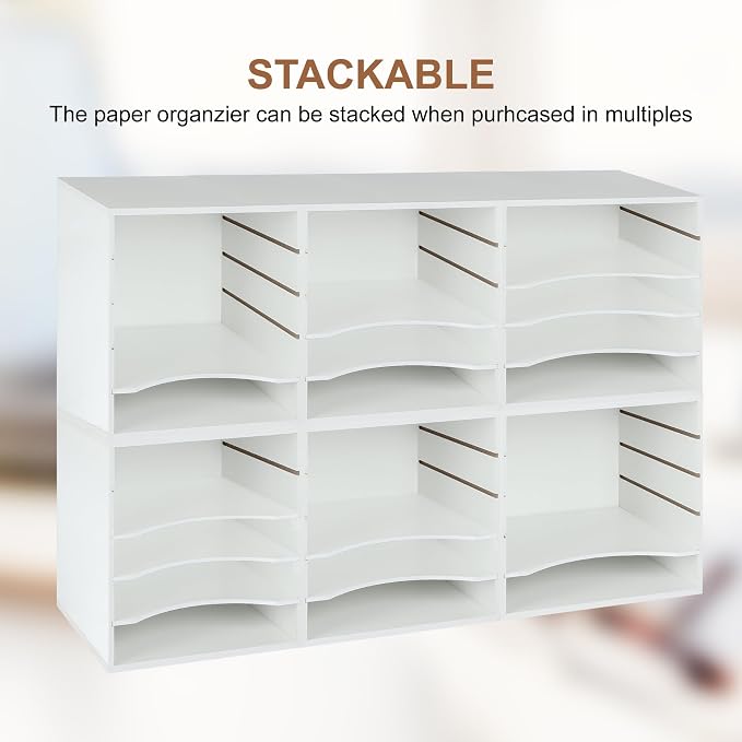 EMERIT Paper Organzier Wood Desktop Organizer Storage Letter Tray File Sorter with Adjustable Shelves for Home Office - Image 5
