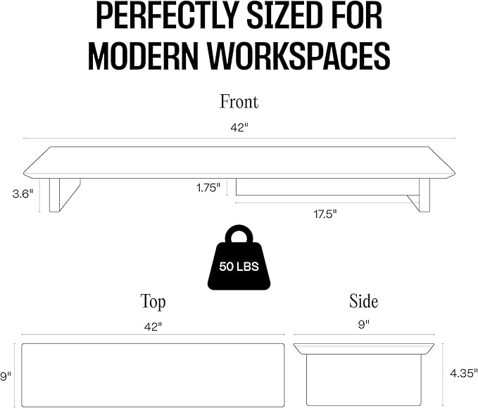 COREMINDED Solid Wood Dual Monitor Stand Riser, 42 Inch Oak Desk Shelf | Fits 2 Monitors, Sturdy & Stable Solid Wood, Under Monitor Keyboard Storage, Office Desktop Organizer, Easy Assembly, Oak - Image 6