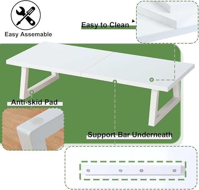 TEAMIX 24 inch Monitor Riser for Desk, Wood & Steel Computer/TV Stand White | Laptop, PC, Printer Stand Riser, Holds 150lbs, Desktop Organizer, Keyboard Storage, for Office, Home, Gaming, Craft Space - Image 4